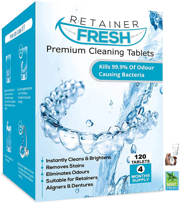 Denture Cleaner 120 Tablets Retainer Fresh Kills 99.9% Odour Causing Bacteria