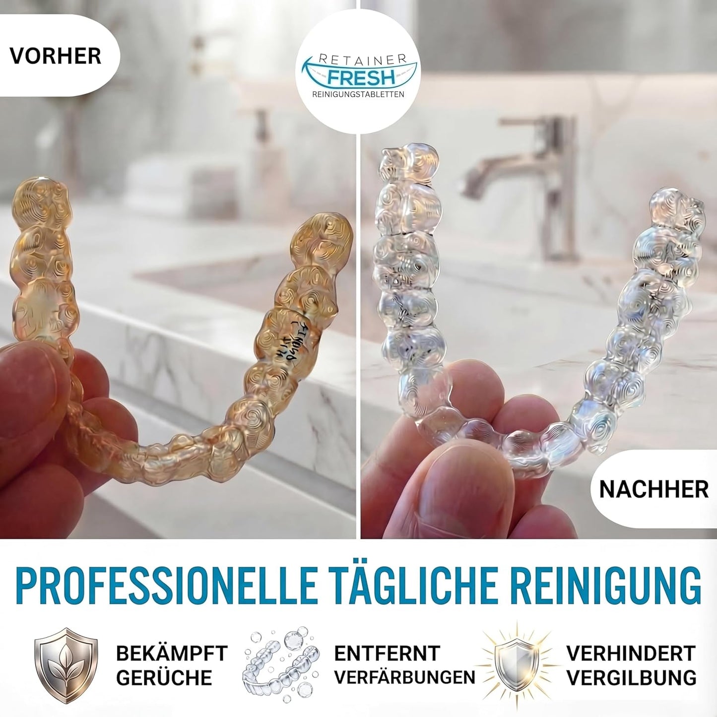 Retainer Cleaning Tablet Zahnschiene Reinigungstabletten - Zahnspangenreiniger für Retainer, Aligner Retainer Fresh