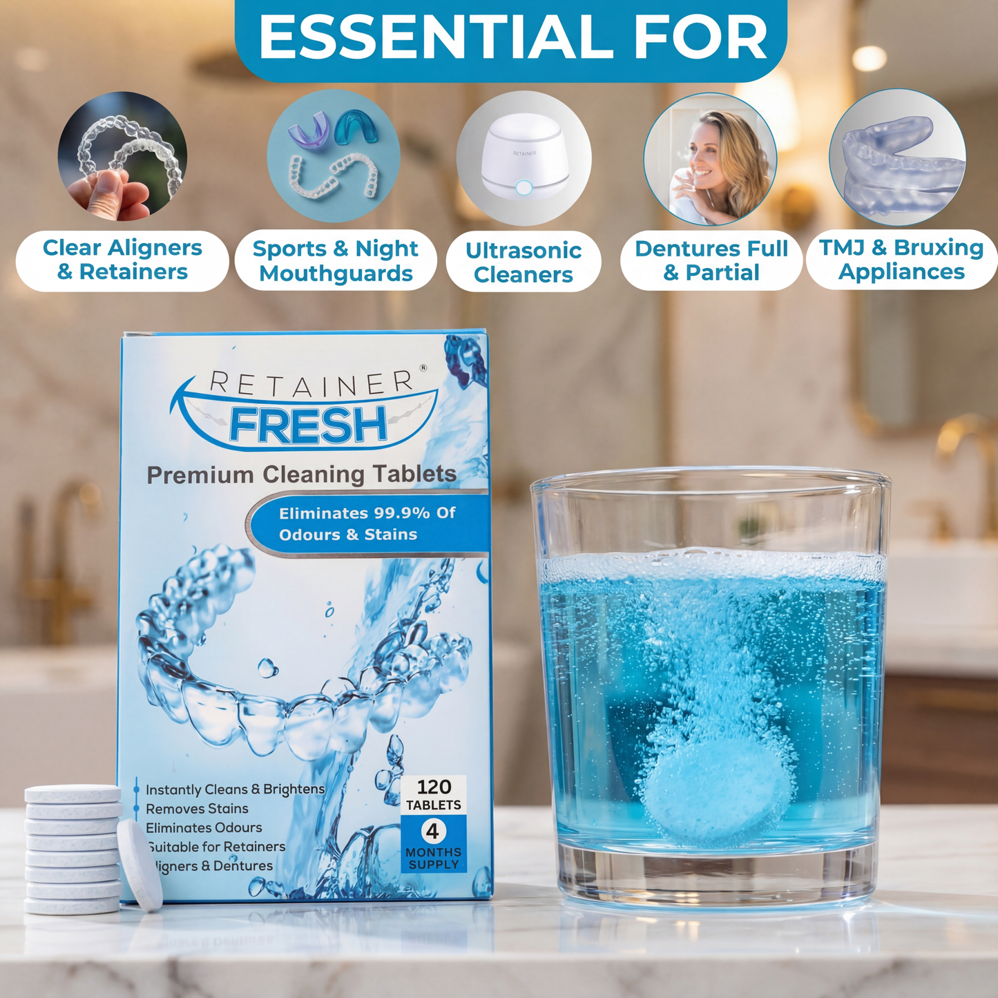 Retainer Cleaner Tablets 4 Month Supply 120 Tablets Retainer Fresh