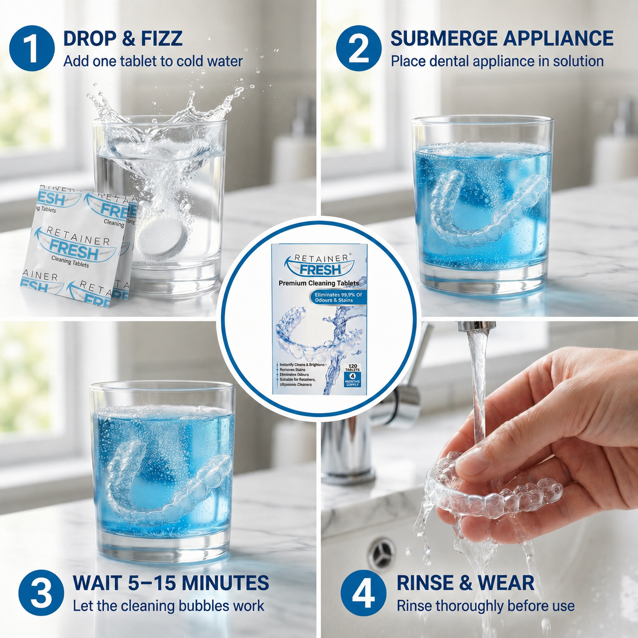 Retainer-Reinigungstabletten 4 Monate Lieferung 120 Tabletten von Retainer Fresh